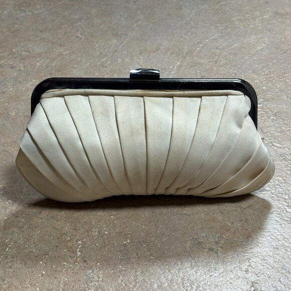 Vintage Kate Landry Pleated Satin Clutch Silver Chain Strap & Rhinestone Clasp - Picture 3 of 16